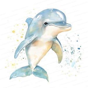 10 Blue Dolphin Watercolor Art | Marine Life Illustration JPG | Ocean Animal Digital Download | 300 DPI for Creative Projects
