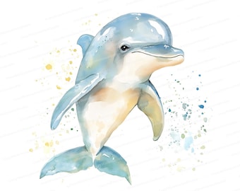 Blue Dolphin Watercolor Art: Marine Life Illustration (Digital Download)