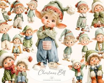 41 Christmas Elf Clipart | Watercolor Cute Nordic Gnomes PNG