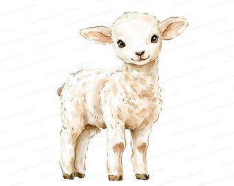 Watercolor Lamb Clipart: Baby Shower Nursery Art (JPG Files)
