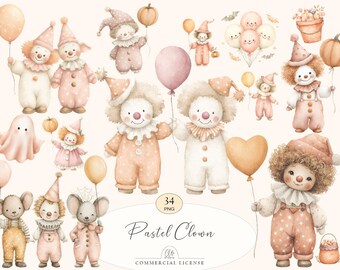 Pastel Halloween Clown Clipart | Watercolor Circus PNG (Digital Download)