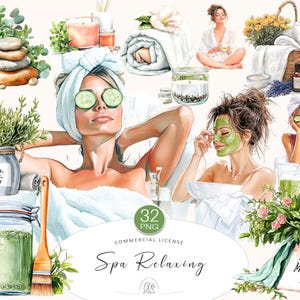 Ensemble de 32 cliparts spa PNG pour la fête des mères • Verdure relaxante, éléments de soin de la peau et de bien-être dans des tons naturels • Téléchargement instantané