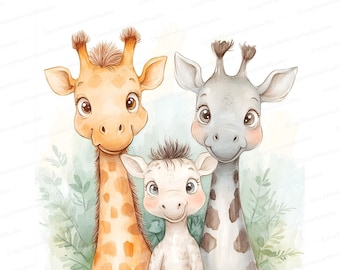 Watercolor Giraffe Clipart Set: Animal Illustrations (JPG)