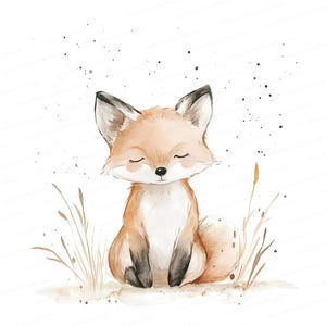 Clipart renard aquarelle | Art animalier mignon des bois | Téléchargement numérique pour bricolage bébé et projets nature 8 JPG