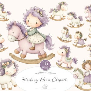 Watercolor Rocking Horse Clipart: Nursery Art PNG Images (Digital Download)