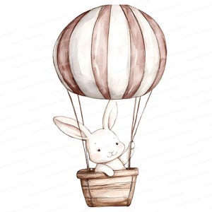 10 Clipart di coniglietti ad acquerello / Mongolfiera / Decorazioni per baby shower / Download digitale per progetti fai da te, JPG