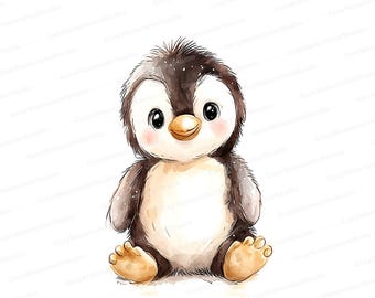Watercolor Penguin Clipart Set – Nursery Art Illustration (JPG Files)