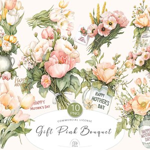 Floral Mother&#39;s Day Clipart: Pink Peony Bouquet PNG (Digital Download)
