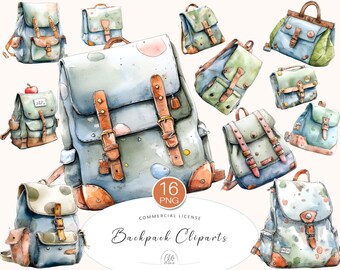 Watercolor Backpack Clipart Set: Camping & Hiking PNG Graphics (Digital Download)