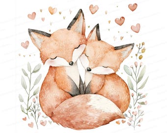 Watercolor Fox Couple Clipart: Valentine's Day Wedding Art (Digital Download)