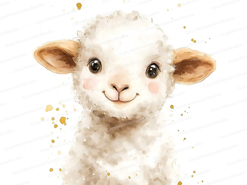 Watercolor Lamb Clipart Set: Baby Shower & Nursery Art (JPG Download) image 2