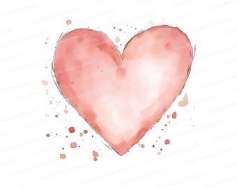 Watercolor Heart Clipart: Romantic Pink Art (Instant Download)