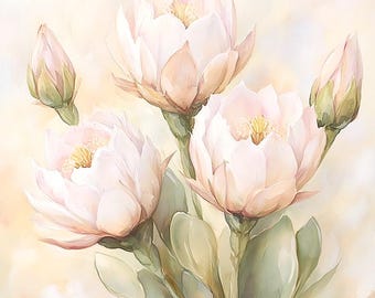 Watercolor Cactus Flower Clipart: Pastel Succulent Blooms (Digital Download)