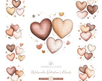 Watercolor Heart Clipart - 10 PNG JPG - Valentine’s Day Digital Download