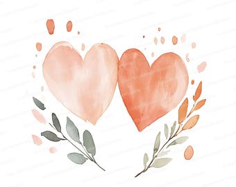 Watercolor Heart Clipart: Floral Valentine's Day Art (Digital Download)