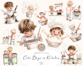 Cooking Boys Clipart: Kitchen Kids PNG Images (Digital Download)