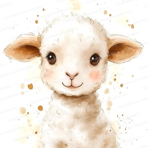 Baby Lamb Clipart Set – 10 Watercolor Lamb Illustrations for Baby Shower, Nursery Art & Spring Projects – JPG Download