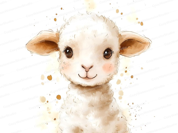 Watercolor Lamb Clipart Set: Baby Shower & Nursery Art (JPG Download)