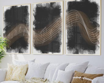 Abstract Music Notes Print Set: Black & Brown Triptych (Digital Download)