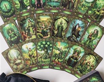 Enchanted Forest Tarot Deck, Zielone Karty Tarota, Talia 78 Kart do Wróżenia, Duchowe Narzędzie, Tarot Leśny Estetyczny, Prezent dla Kobiety