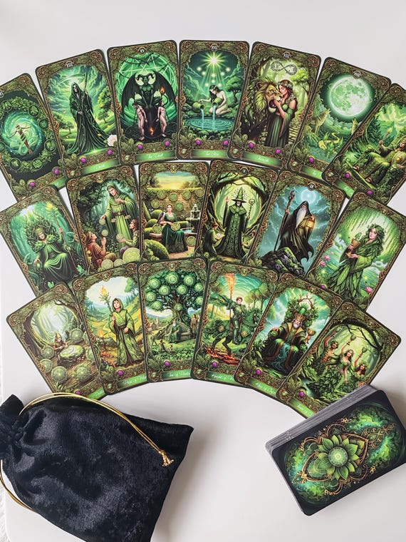 Enchanted Forest Tarot Deck, Green Witch Nature Divination Cards, 78 Card Spiritual Reading