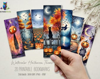 20 Druckbare Aquarell Halloween Lesezeichen | Gruseliges Herbst Set | Sofortiger Download PDF & PNG | Geschenk für Leser