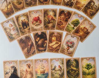 Vintage Lenormand Deck, Antyczne Karty Wyroczni, Zestaw 36 Kart do Wróżenia, Fizyczna Talia Matowa Laminowana
