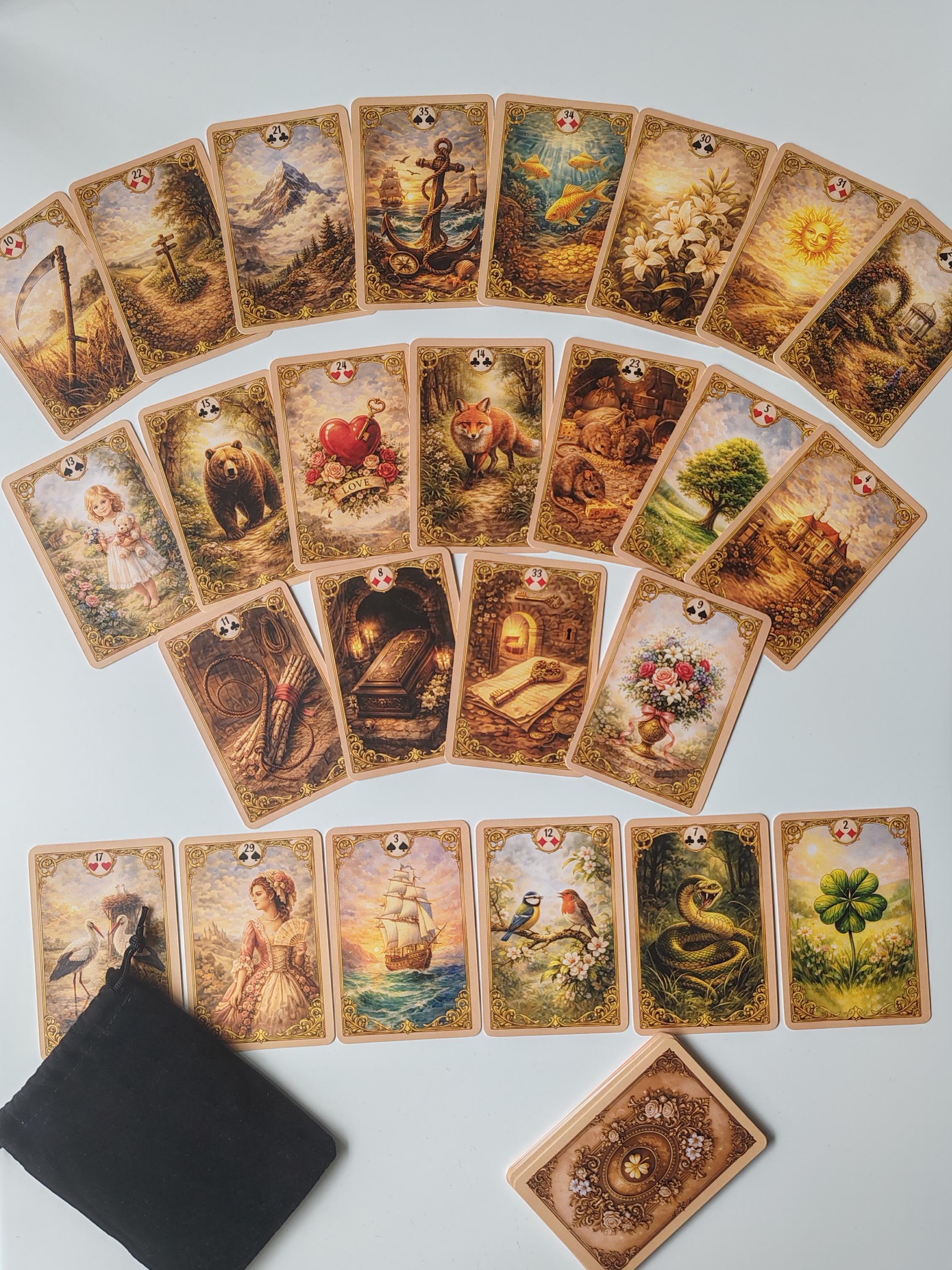 Vintage Lenormand Deck, Antique Oracle Cards, 36 Card Divination Set ...
