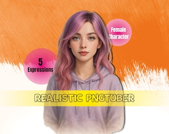 Realistic Female PNGTuber Avatar: 5 Expressions, Transparent Background