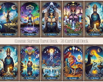 Kosmiczna Surrealistyczna Talia Tarota – Karty Tarota Inspirowane Dalim – Tarot do Wydruku 78 Kart – Mistyczny Fantastyczny Tarot