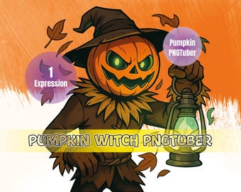 Pumpkin Witch PNGTuber Avatar | Halloween Vtuber Model for Streaming | Spooky Pumpkin Boy PNG Character