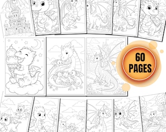 Smocze Kolorowanki dla Dzieci | 60 Drukowalnych Uroczych Baby Smoków Książeczka do Kolorowania | Fantastyczne Smoki Arkusze Aktywności PDF