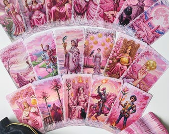 Oil Painting Pink Tarot Deck, 78 Card Divination, Spiritual Tool, Witchy Art