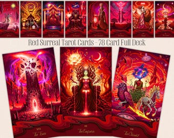 Red Surreal Tarot Deck – Gothic Oil Painting Style, 78 Card Set (Digital Download)