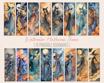 Watercolor Halloween Witch Bookmarks: Spooky Fall Reading (PDF & PNG)