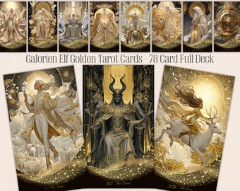 Złota Talia Tarota Elfów Galorien – Luksusowe Złote Karty Tarota Elfów, Tarot Fantasy Inspirowany Epickimi Krainami Elfów