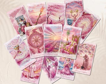 Baraja de Tarot Rosa Romántica – Tarot Imprimible – Cartas de Tarot Estilo Pintura al Óleo – Baraja de Adivinación Estética Femenina