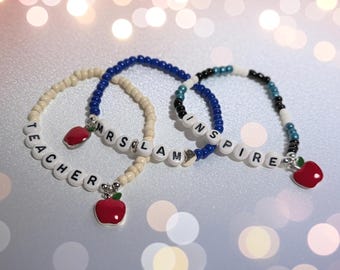 Personalized Teacher Bracelet, Custom Apple Charm, Appreciation Gift