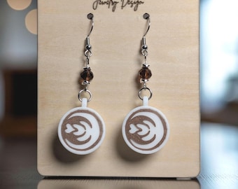 Latte Art Coffee Dangle Earrings – Lightweight Coffee-Lover – Café Style Jewelry Gift