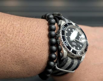 Mens Matte Black Onyx Bracelet – Minimalist Stretch Design