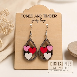 Heart Teardrop Earrings SVG | Engraved Design | Valentine Laser Cut File | Glowforge xTool Cricut Wecreat