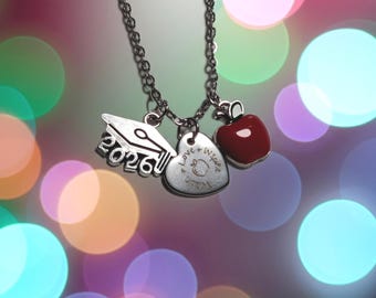 Personalized Teacher Graduation Necklace – 2026 Grad Apple Charm Gift