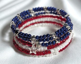 Red White and Blue Wrap Bracelet – 4th of July & Memorial Day Jewelry Gift