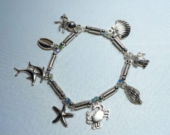 Beach Ocean Nautical Charm Bracelet | Silver Jewelry