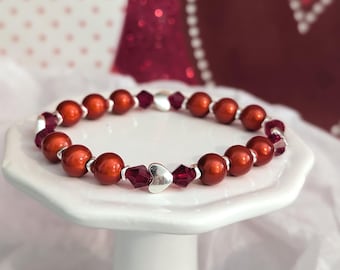 Red or Blush Pink Heart Beaded Bracelet – Valentine or Everyday Gift for Her