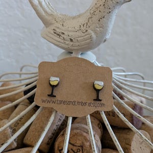 Laser Cut Wooden Wine Glass Stud Earrings: Wine Lover Jewelry