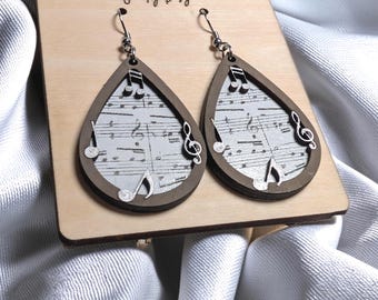 Layered Teardrop Sheet Music Earrings | Musical Notes SVG File (Digital Download)