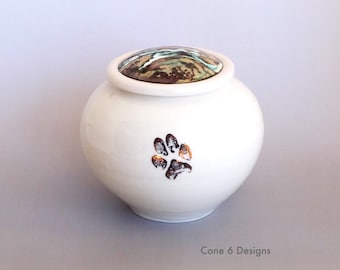 Porcelain Dog paw Urn with Abstract Enamel Lid