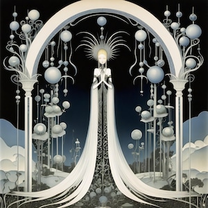 Digital Art Print Original Art Ethereal Artart nouvea style celestial mural moon and star art empress tarot &quot;The Moon Empress&quot;