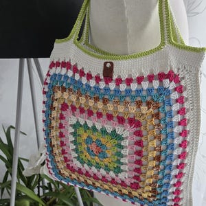 Torba Granny Square na szydełku | Torba w stylu vintage / Torba na zakupy / Torba plażowa / Torba na co dzień / Torba na zakupy / Prezent świąteczny